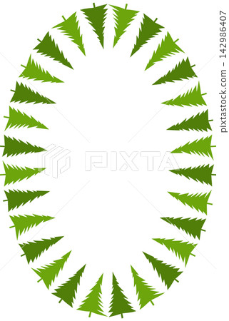 Winter pine tree frame. Festive greeting template with Christmas tree elements Winter pine tree frame. Festive greeting template with Christmas tree elements 142986407