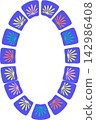 Doodle frame with colorful elements. Trendy graphic template. Cute empty frame box 142986408