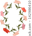 Frame with colorful flower elements. Wreath graphic template. Cute empty frame box 142986410