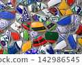 Background of a decorative mosaic made from shards of colored ceramic tableware. 142986545