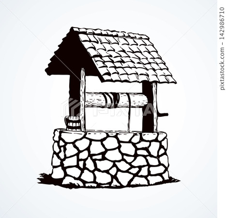 Ancient well. Vector drawing Ancient well. Vector drawing 142986710