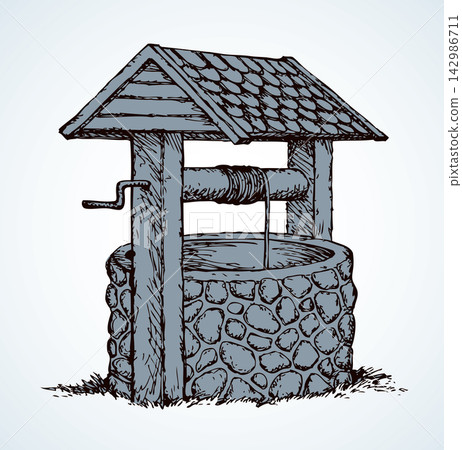 Ancient well. Vector drawing Ancient well. Vector drawing 142986711