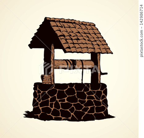 Ancient well. Vector drawing Ancient well. Vector drawing 142986714
