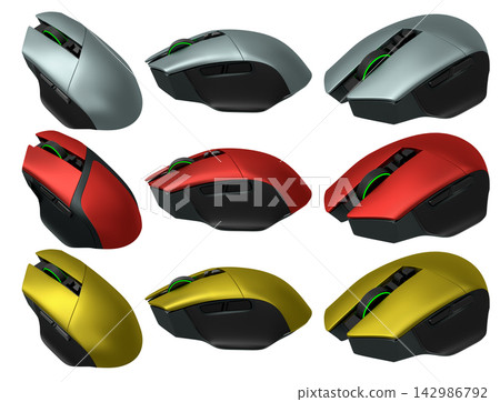 Set of wireless gaming computer mouse isolated on white background Set of wireless gaming computer mouse isolated on white background 142986792