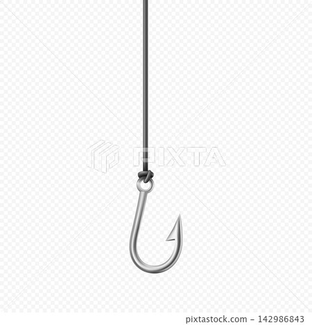 Fishing Hook, Vector Illustration. 3d Fishing Hook on Line. Fishing Hook Isolated for Angling, Bait, Catch, Tackle, Fisherman, Freshwater, Saltwater, Sport Fishing, Outdoor Recreation Activities Fishing Hook, Vector Illustration. 3d Fishing Hook on Line. Fishing Hook Isolated for Angling, Bait, Catch, Tackle, Fisherman, Freshwater, Saltwater, Sport Fishing, Outdoor Recreation Activities 142986843