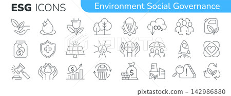 ESG icon set, environmental responsibility concept ESG icon set, environmental responsibility concept 142986880