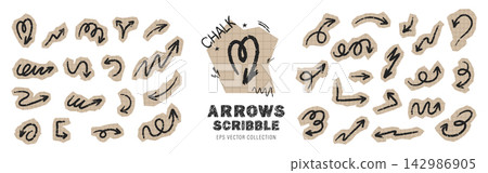 Playful chalk arrow set. Scribble curves and crayon lines. Vector collage or planner stickers. Bold swirly shapes and grunge pointers. Cut out vector set Playful chalk arrow set. Scribble curves and crayon lines. Vector collage or planner stickers. Bold swirly shapes and grunge pointers. Cut out vector set 142986905
