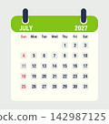 July 2027 monthly calendar icon, flat style vector illustration 142987125
