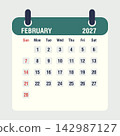 February 2027 monthly calendar icon, flat style vector illustration 142987127