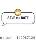 Save the date banner with calendar icon speech bubble 142987129