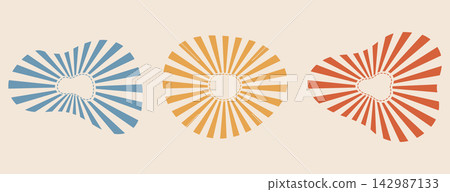Vintage sunburst, retro sunrise and radial rays design collection vector set 142987133