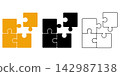 Puzzle pieces collection with solid, outline and connected jigsaw blocks vector set 142987138