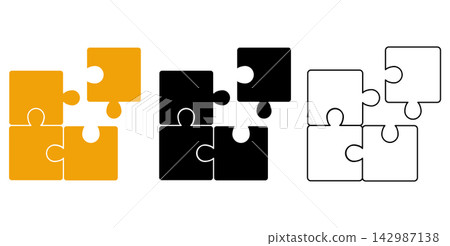 Puzzle pieces collection with solid, outline and connected jigsaw blocks vector set Puzzle pieces collection with solid, outline and connected jigsaw blocks vector set 142987138