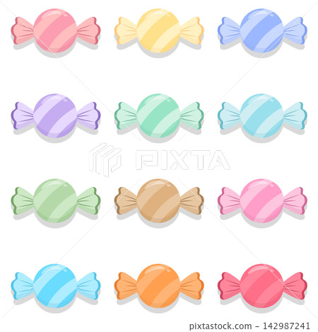 Colorful Pastel Wrapped Candy Set Cute Sweet Candy Collection 142987241