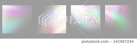 Crystal glass prism with holographic reflections and rainbow flare effect. Colorful confetti leaks, diamond glare streaks, and an abstract luminous background with iridescent light overlay. 142987284