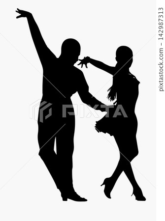 Ballroom dancing. Silhouette of a dancing couple. Vector illustration. Ballroom dancing. Silhouette of a dancing couple. Vector illustration. 142987313