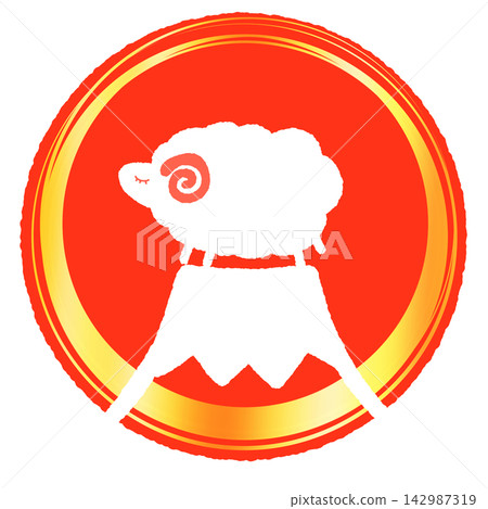 Japanese-style illustration of Mount Fuji, sheep, and the sun / New Year's card material for the Year of the Sheep, 2027 Japanese-style illustration of Mount Fuji, sheep, and the sun / New Year's card material for the Year of the Sheep, 2027 142987319