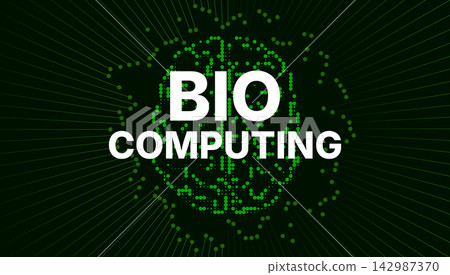 Biocomputing Concept with Digital Brain Made of Green Dots and Circuit Lines on Dark Background. Artificial Intelligence, Neural Network and Bioinformatics Technology Biocomputing Concept with Digital Brain Made of Green Dots and Circuit Lines on Dark Background. Artificial Intelligence, Neural Network and Bioinformatics Technology 142987370