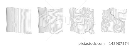 Set of Four Abstract Vertical Line Patterns Showing Progressive Distortion from Straight to Wavy Twisted Lines, Minimalist Outline Set of Four Abstract Vertical Line Patterns Showing Progressive Distortion from Straight to Wavy Twisted Lines, Minimalist Outline 142987374