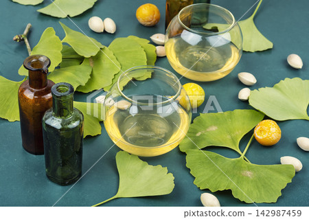 Ginkgo biloba green leaf, homeopathic herbs. Ginkgo biloba green leaf, homeopathic herbs. 142987459