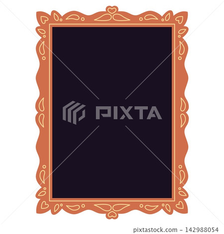 Decorative wooden rectangular frame with an ornate vintage border. Flat vector illustration isolated on white background Decorative wooden rectangular frame with an ornate vintage border. Flat vector illustration isolated on white background 142988054