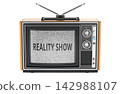 Reality Show concept with retro television and static screen, antenna. 3D rendering 142988107