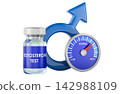 Testosterone test with male symbol and hormone level gauge. 3D rendering 142988109