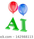 AI bubble concept with balloons and floating artificial intelligence letters. 3D rendering 142988113