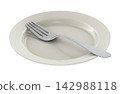 Empty plate with fork for fasting, hunger and calorie restriction concept. 3D rendering 142988118
