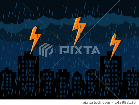 Rain and storm with lightning and thunder background stock illustration Rain and storm with lightning and thunder background stock illustration 142988136
