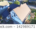 Corrugated metal roof and metal roofing. Modern roof made of metal. 142989171