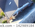 Corrugated metal roof and metal roofing. Modern roof made of metal. 142989184