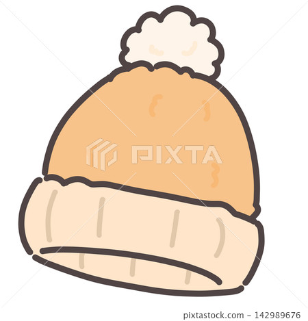 Cream-colored knitted hat with pom-pom Cream-colored knitted hat with pom-pom 142989676