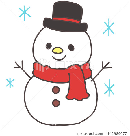 Snowman with a black hat and red scarf Snowman with a black hat and red scarf 142989677
