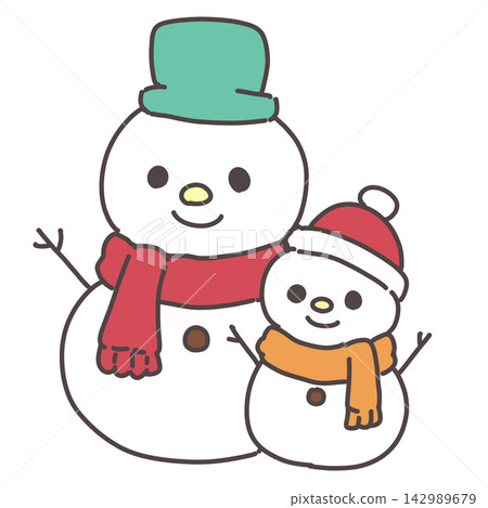 雪人一家:一個大雪人和一個小雪人。 雪人一家:一個大雪人和一個小雪人。 142989679