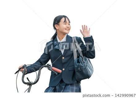 Junior high school students, high school students, and high school girls in uniform commuting to school, going to school, and leaving school by bicycle Junior high school students, high school students, and high school girls in uniform commuting to school, going to school, and leaving school by bicycle 142990967
