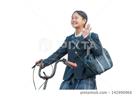 Junior high school students, high school students, and high school girls in uniform commuting to school, going to school, and leaving school by bicycle Junior high school students, high school students, and high school girls in uniform commuting to school, going to school, and leaving school by bicycle 142990968
