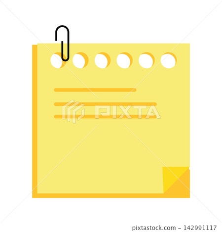 Yellow Sticky Note Notepad Paper with Paperclip Illustration Yellow Sticky Note Notepad Paper with Paperclip Illustration 142991117