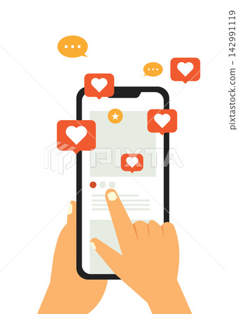 Mobile Phone Social Media Likes and Feedback Activity Illustration Mobile Phone Social Media Likes and Feedback Activity Illustration 142991119