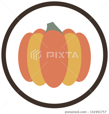 Colorful pumpkin icon illustration in a circle / Illustration material of colorful pumpkins and autumn flavors Colorful pumpkin icon illustration in a circle / Illustration material of colorful pumpkins and autumn flavors 142991757