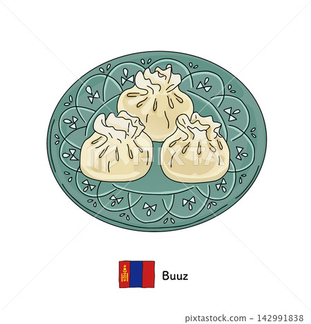 Illustration of Mongolian steamed dumplings (buuz). Suitable for menus featuring world cuisine and ethnic food. Illustration of Mongolian steamed dumplings (buuz). Suitable for menus featuring world cuisine and ethnic food. 142991838