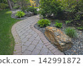 Curved Garden Path Through Landscaped Yard 142991872