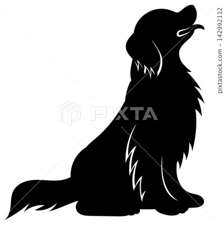 Silhouette vector illustration of a sitting golden retriever dog. Silhouette vector illustration of a sitting golden retriever dog. 142992112