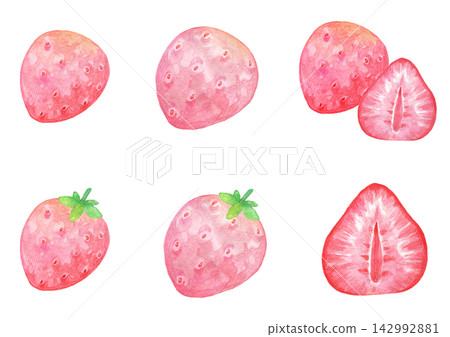 A set of watercolor illustrations of strawberries A set of watercolor illustrations of strawberries 142992881