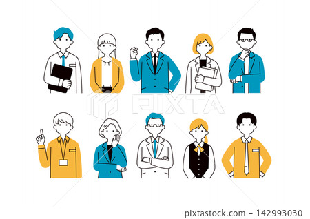 A set of upper body vector illustrations of multiple businessmen and businesswomen working as a team - silhouettes A set of upper body vector illustrations of multiple businessmen and businesswomen working as a team - silhouettes 142993030