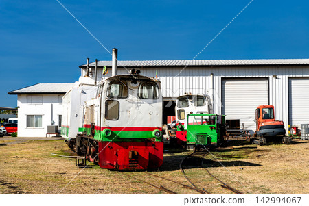 Locomotives on tracks outside a train depot at the St Kitts Scenic Railway in Basseterre, Saint Kitts Locomotives on tracks outside a train depot at the St Kitts Scenic Railway in Basseterre, Saint Kitts 142994067