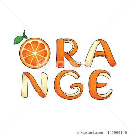 Illustration of orange text with orange slice Illustration of orange text with orange slice 142994146