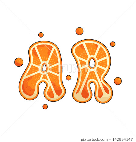 Illustration of orange slice letters a and r Illustration of orange slice letters a and r 142994147