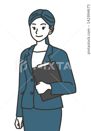 一位職業婦女手持文件的圖片 142994675