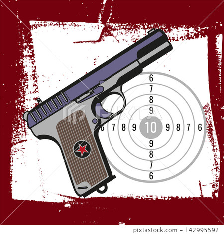 Old soviet russian pistol TT, world war 2 handgun and Target. Old soviet russian pistol TT, world war 2 handgun and Target. 142995592